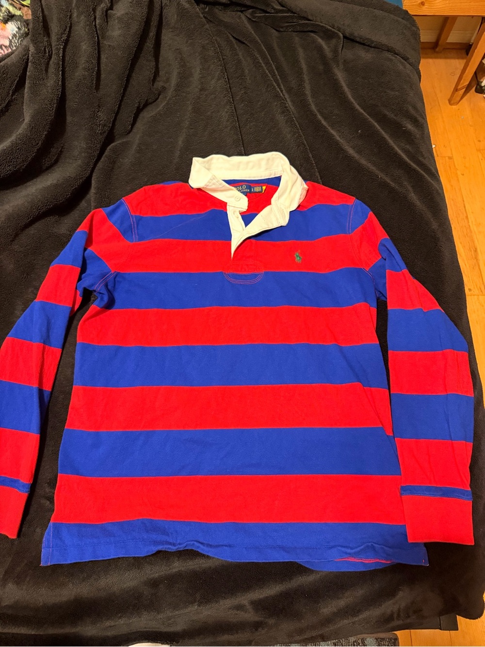 Ralph Lauren Red and Blue Striped Rugby Shirt with White Collar